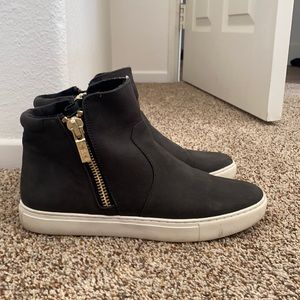 Black leather high top sneakers